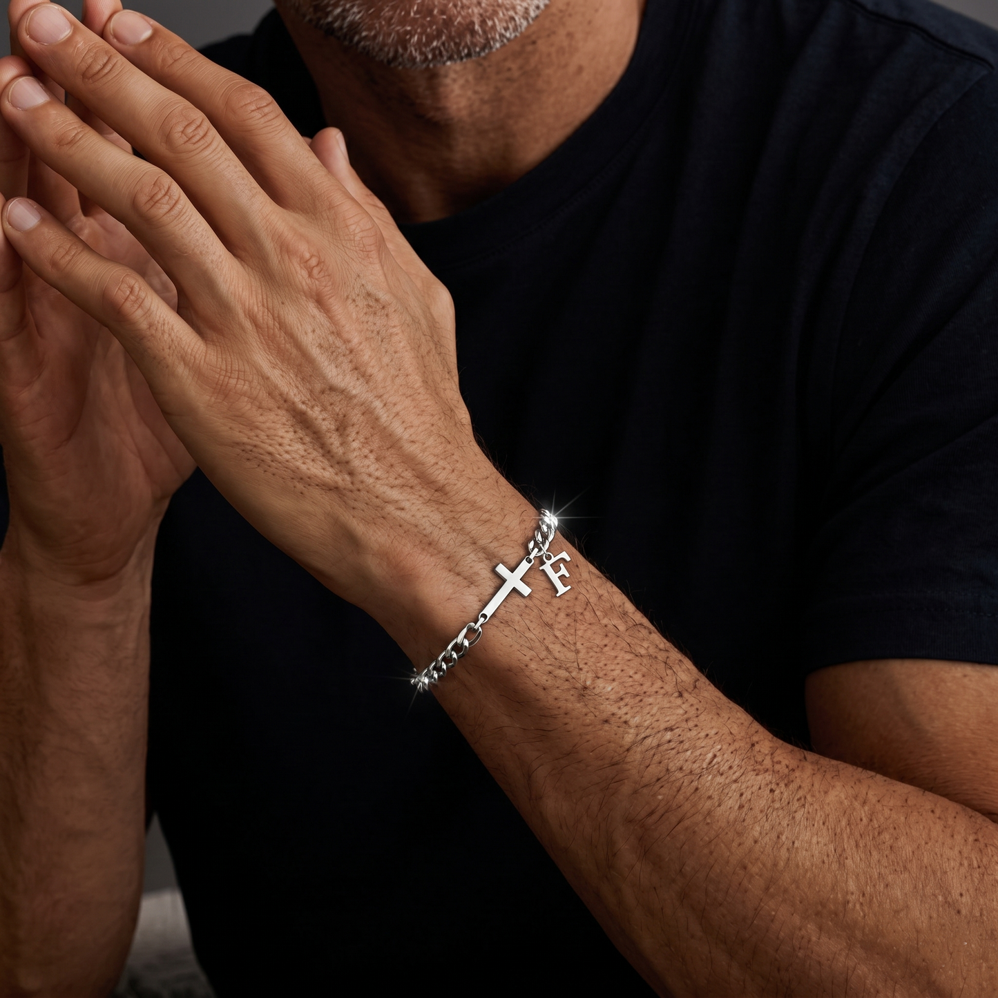 Cross & Initial Chain Bracelet