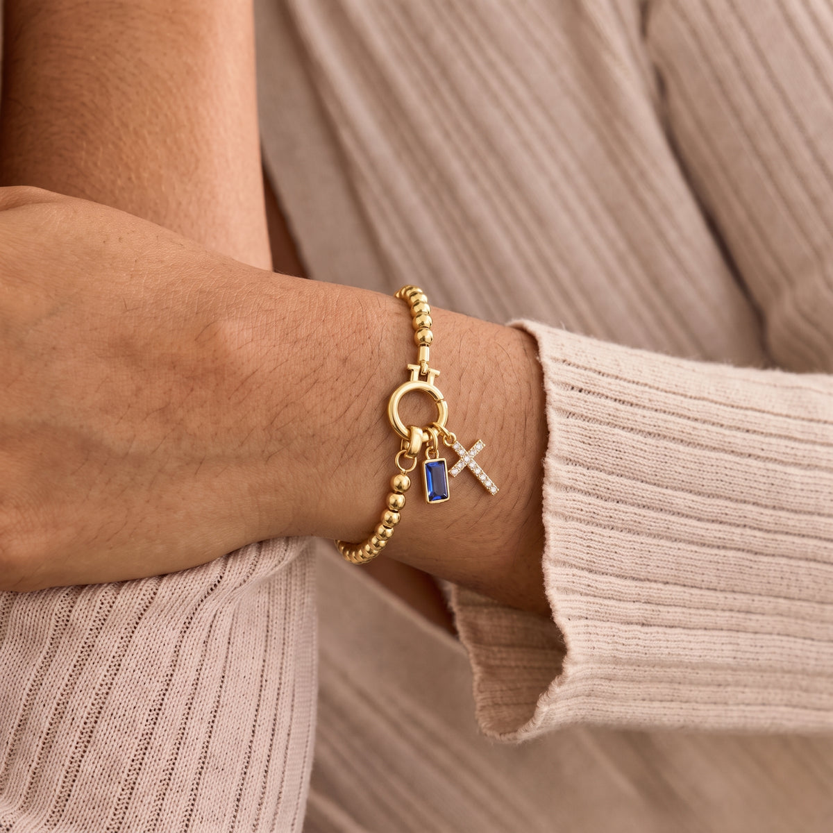 Birthstone Cross Charm Bracelet