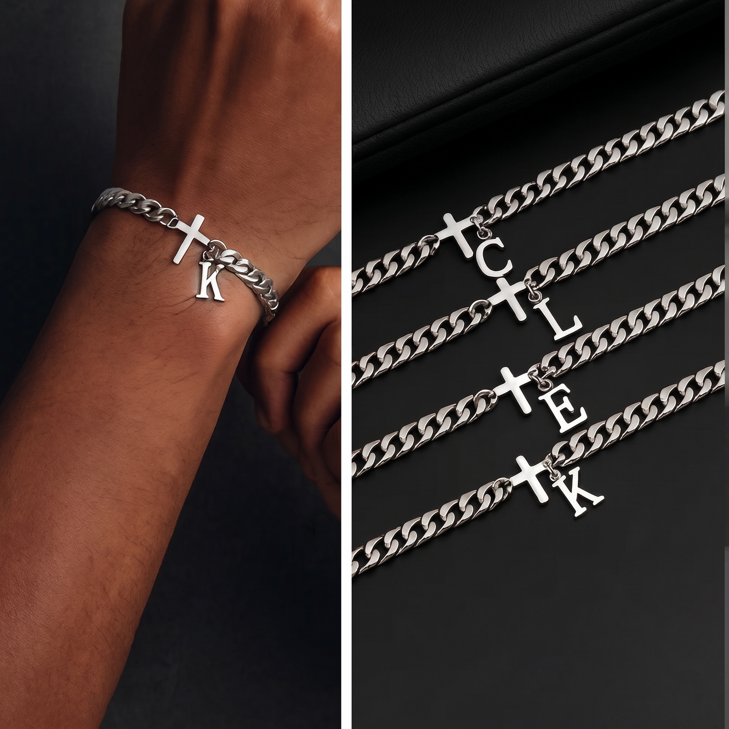 Cross & Initial Chain Bracelet