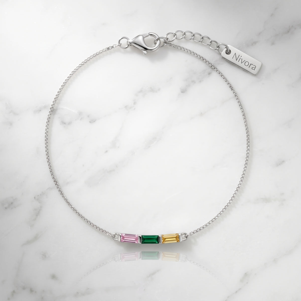 Dainty Baguette Birthstone Bracelet