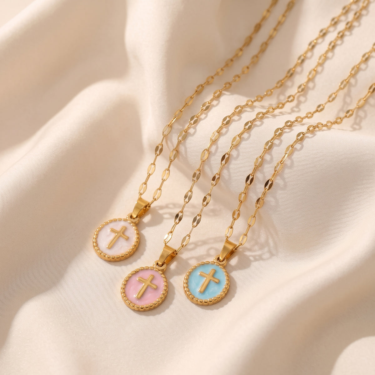 Pastel Oval Cross Necklace