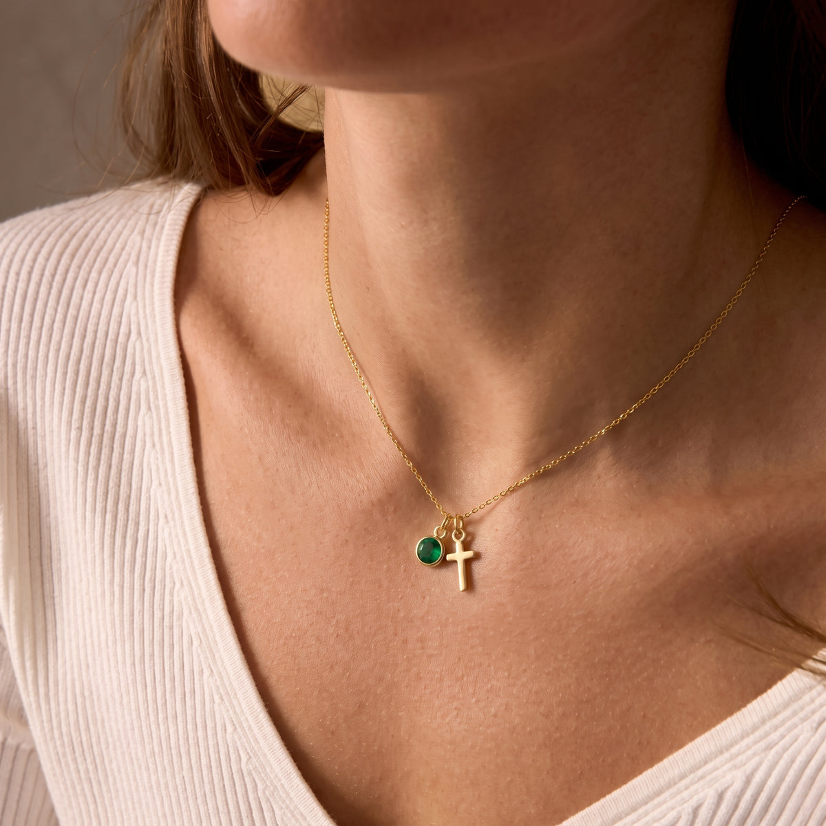 Birthstone Cross Charm Necklace