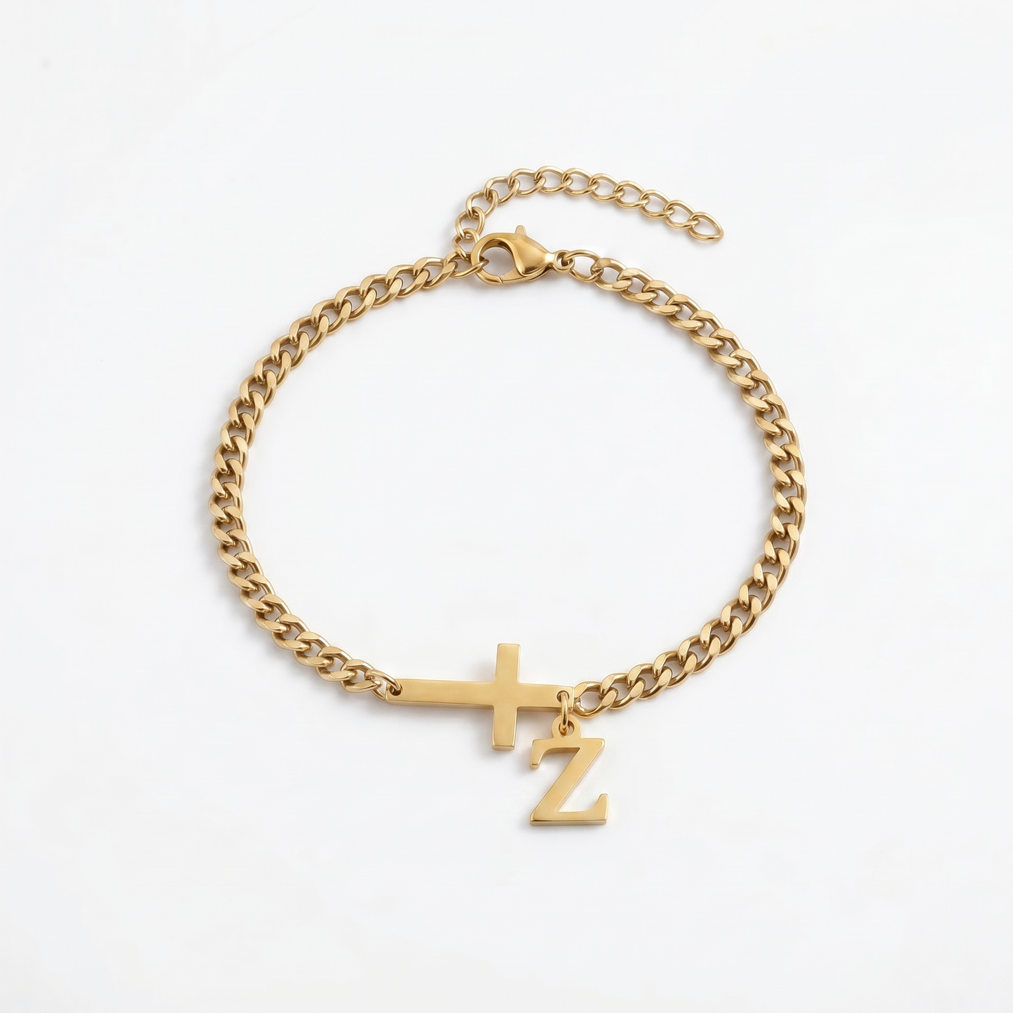 Cross & Initial Chain Bracelet