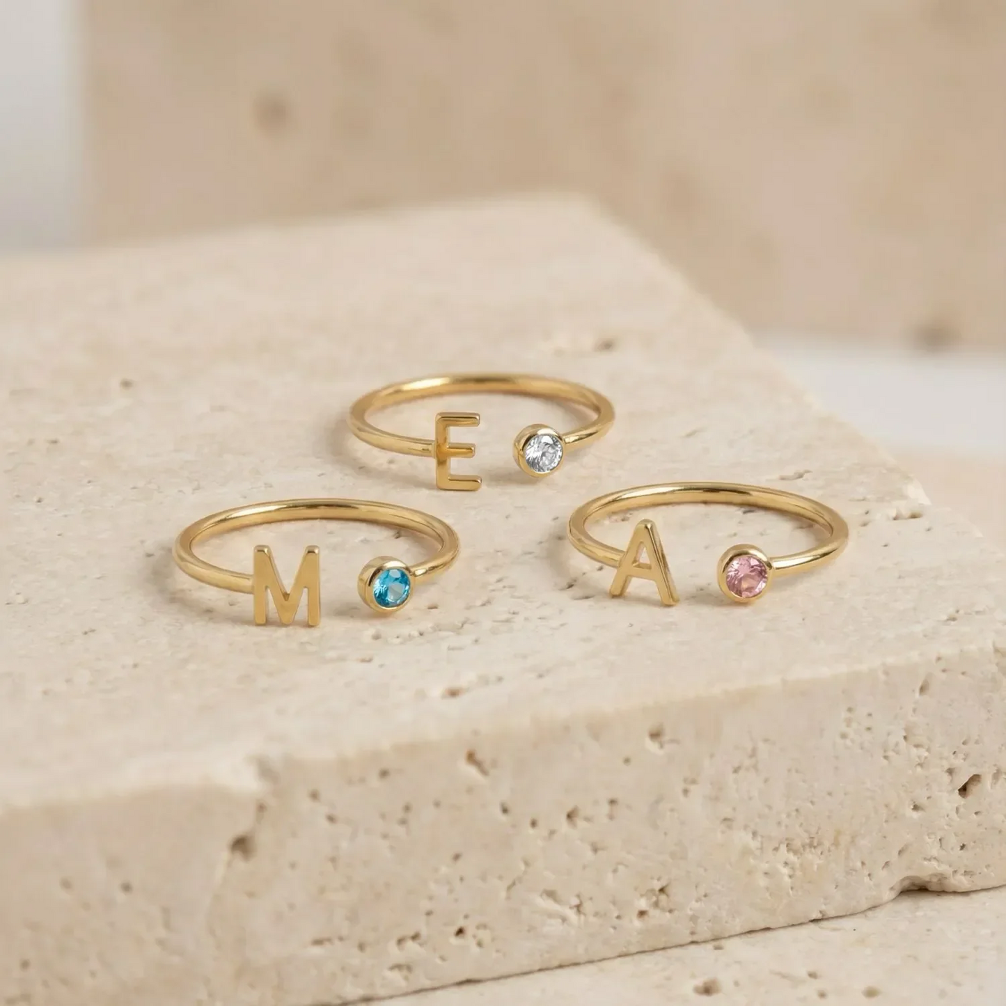 Adjustable Initial  & Birthstone Ring